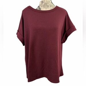 ANDREE BY UNIT Burgundy Short Sleeve Back Tie Top Versatile Minimalist Size M